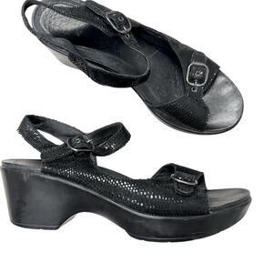 Dansko Black Sparkle Leather Platform Strappy Sandals Womens 39 Comfort Shoes